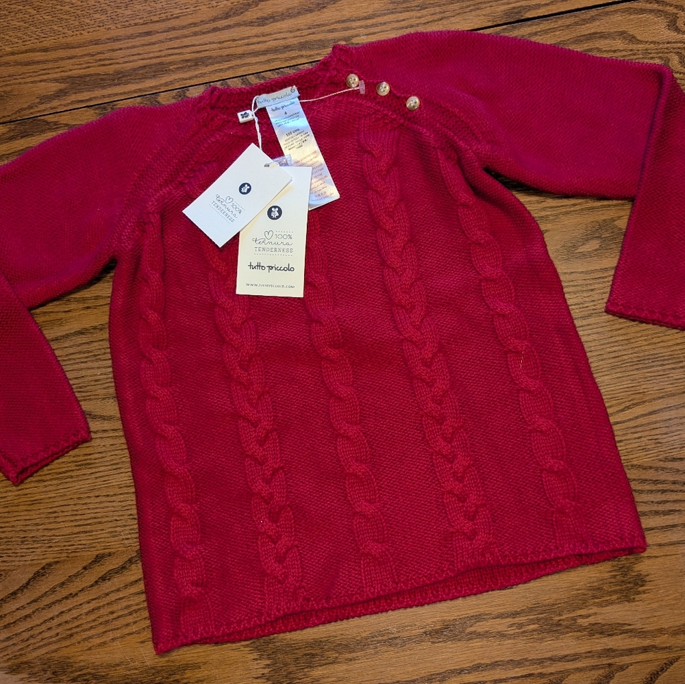 Red Cable Knit Sweater with Button Detailm. Tutto Piccolo